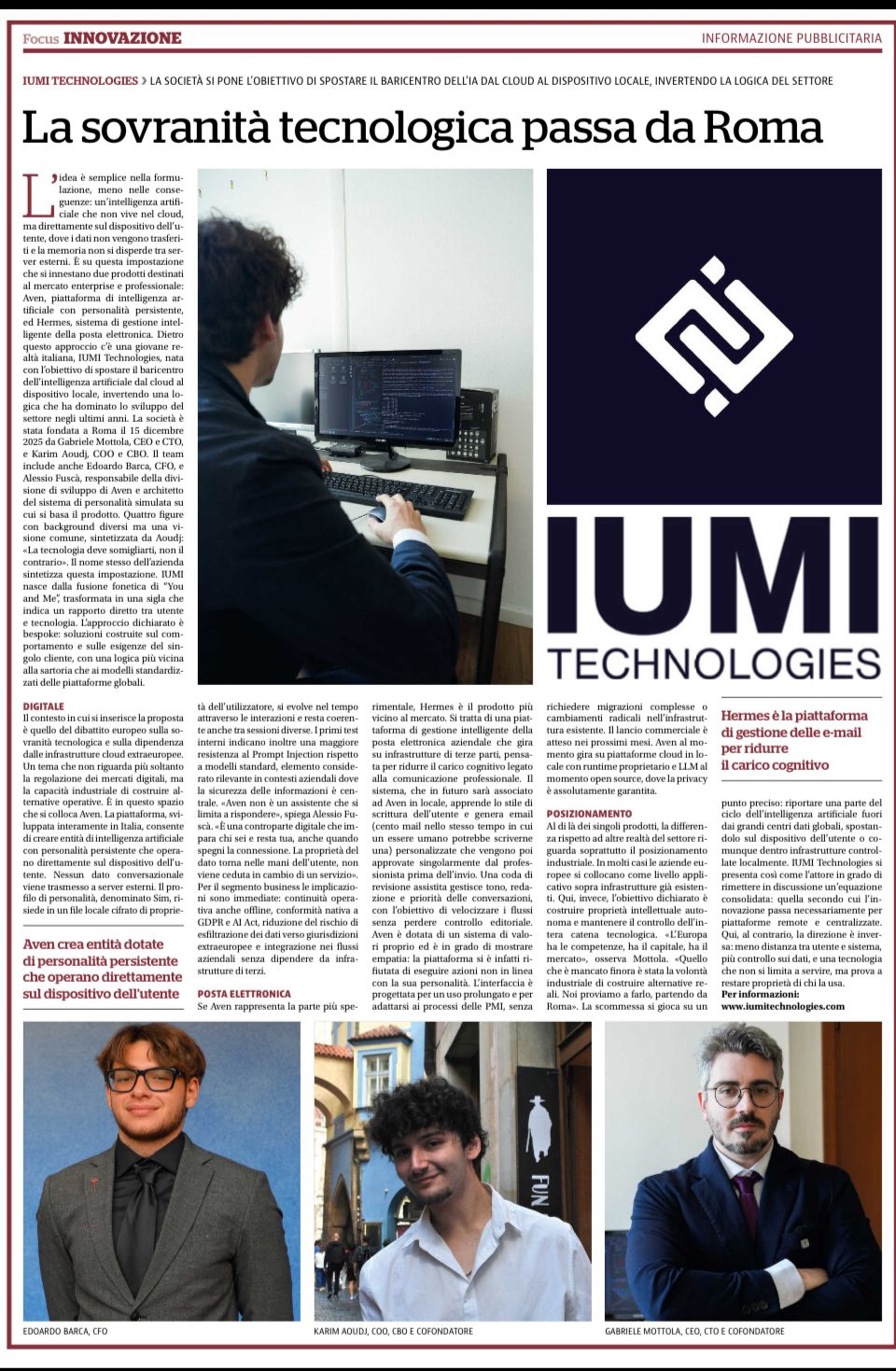 la Repubblica, Focus Innovazione: Technological sovereignty starts in Rome